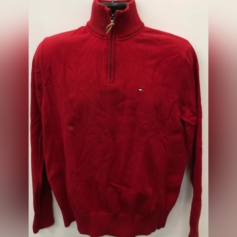 Tommy Hilfiger Red 1/4 Zip Pullover Mens Sweater Size L Used Excellent